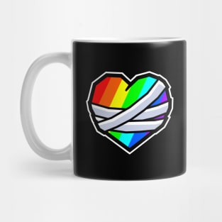 Big Colourful Rainbow Mending Heart with Bandages - Broken Heart Healing - Mending Heart Mug